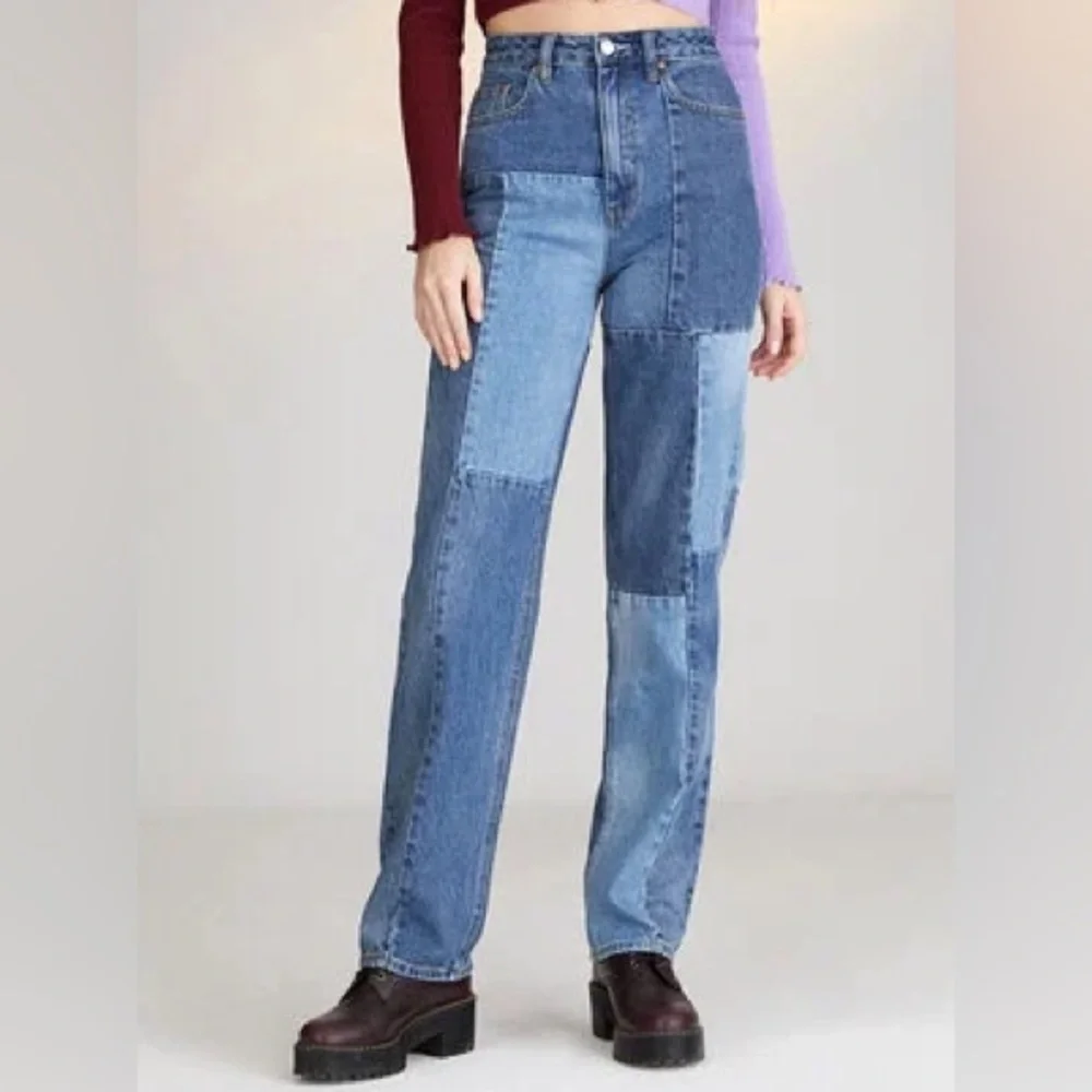 PacSun Blue Straight Leg Patchwork Jeans - Picture 1 of 5